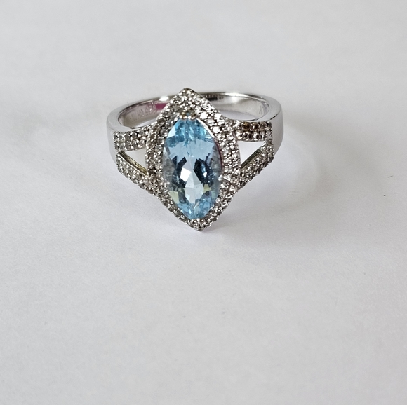 Vintage Sky Blue Topaz and White Zircon Sterling Silver Ring Size 10 - Picture 4 of 16